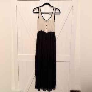 Mezzanine Black and Cream Maxi Dress with Button Front